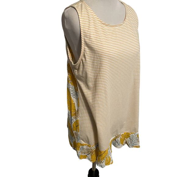Doe & Rae Cut Out Tank Womens Large Mustard Striped Tropical Floral Mixed Print - Picture 2 of 6